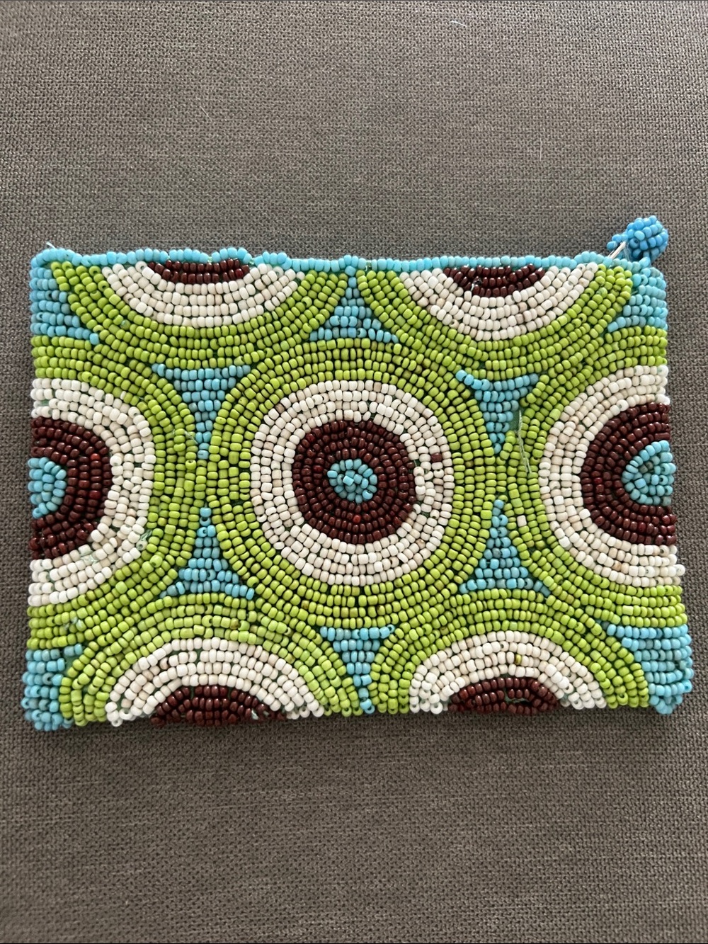 Beaded Circle Pattern Coin Purse in Green, White, Blue, & Brown